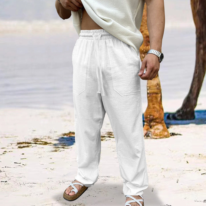Men's Comfortable Linen Casual Pants with Elastic Waistband and Practical Side Pockets Lisslune