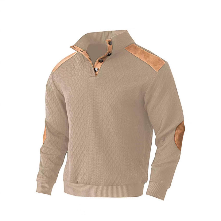 Men's knit pullover with unique stand collar and fashionable details Lisslune