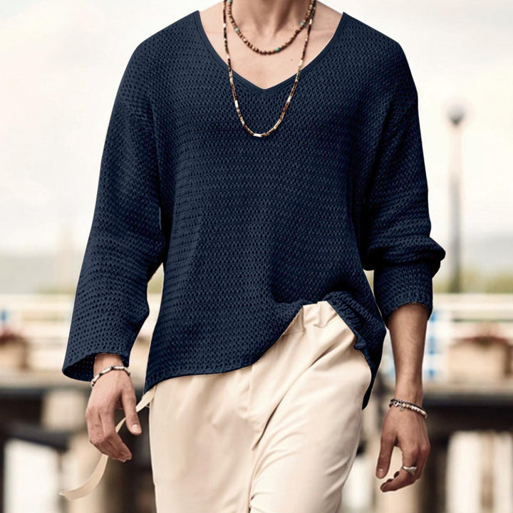Men's Waffle Structure V-Neck Long Sleeve Shirt Lisslune