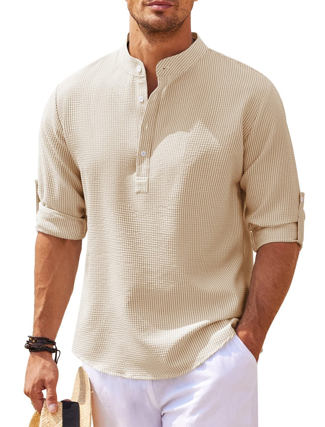 Men's long-sleeve shirt with textured surface and modern button placket Lisslune