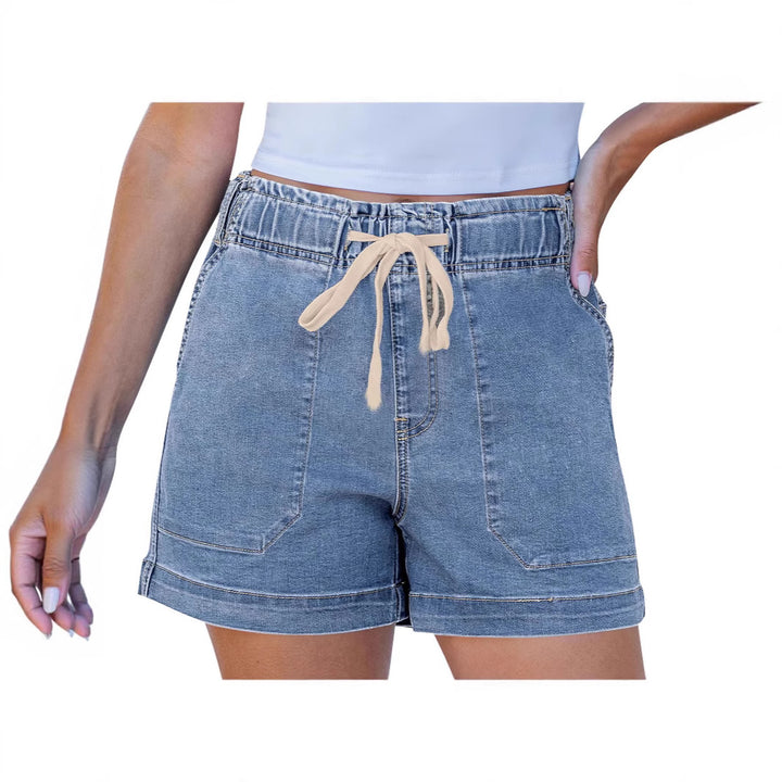 Women comfortable denim shorts with elastic waistband and practical pockets Lisslune
