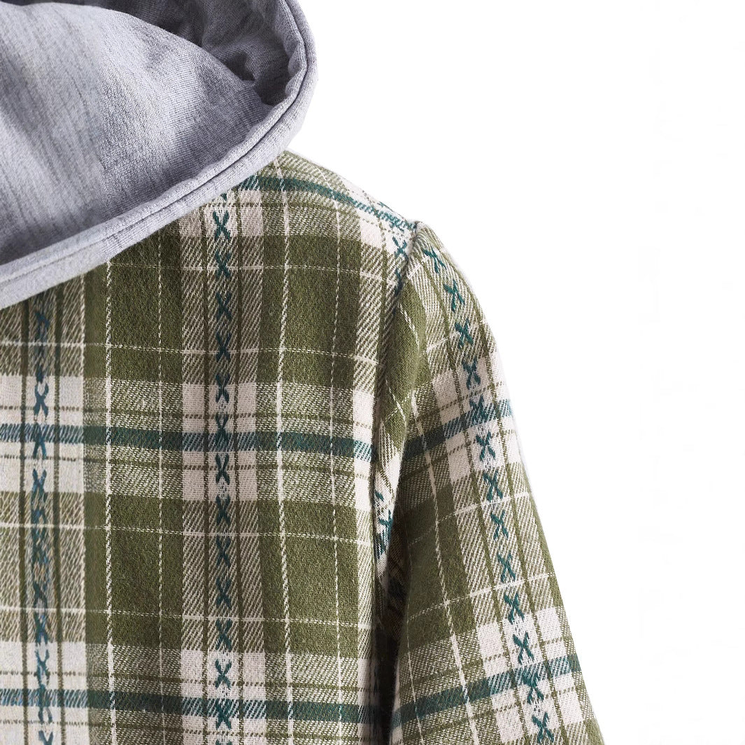 Men's flannel shirts with integrated hood Lisslune