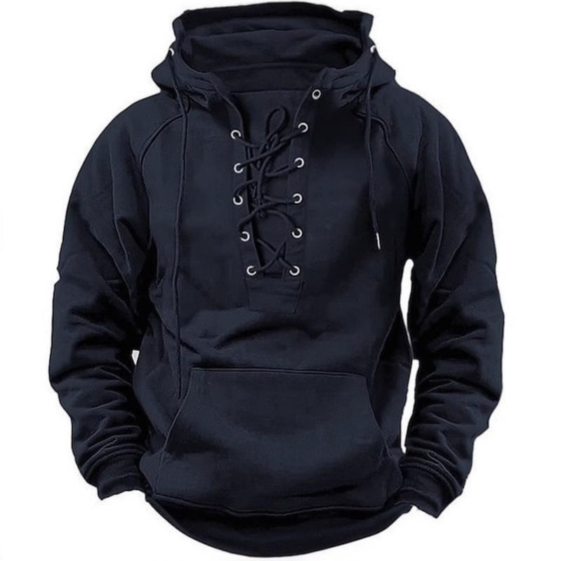 Men's hooded sweatshirt with fashionable lacing and soft inner lining Lisslune