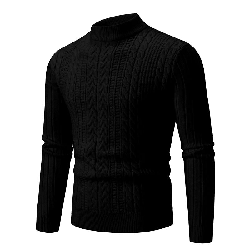 Men's chunky knit sweater with rising collar and cable pattern Lisslune