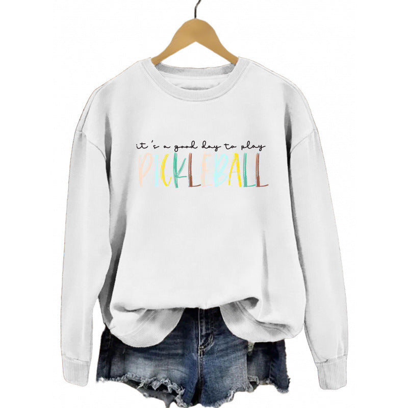 Women's casual sweatshirt with colorful pickleball print Lisslune