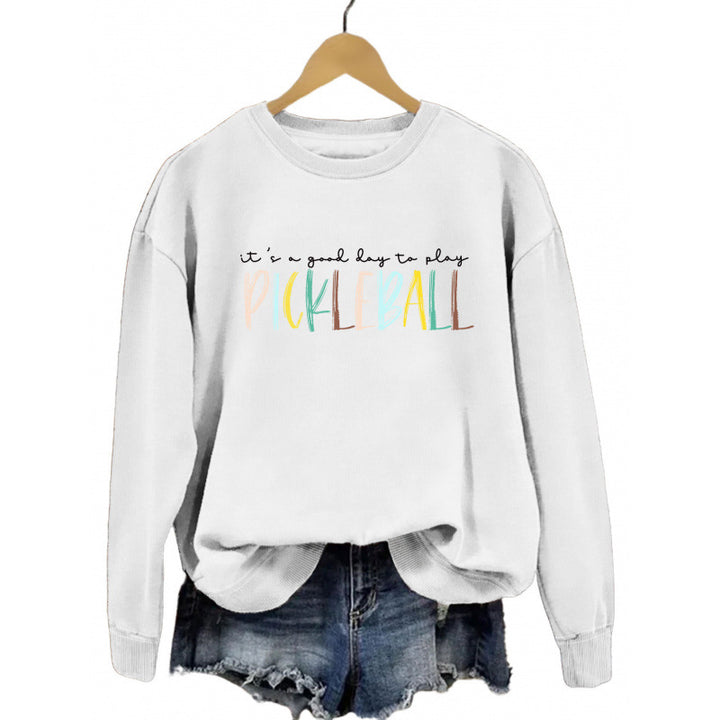 Women's casual sweatshirt with colorful pickleball print Lisslune