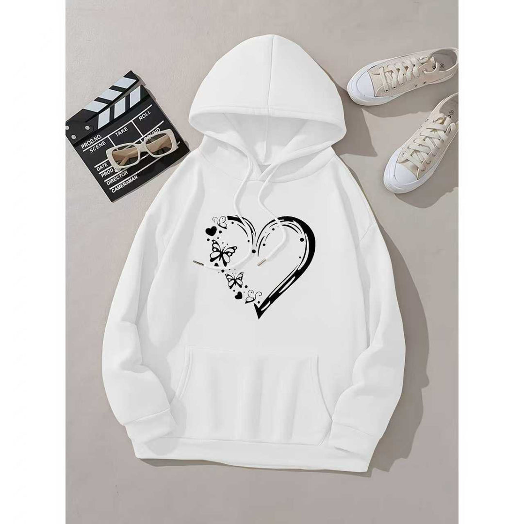 Women's hooded sweatshirt with floral heart and butterfly design Lisslune