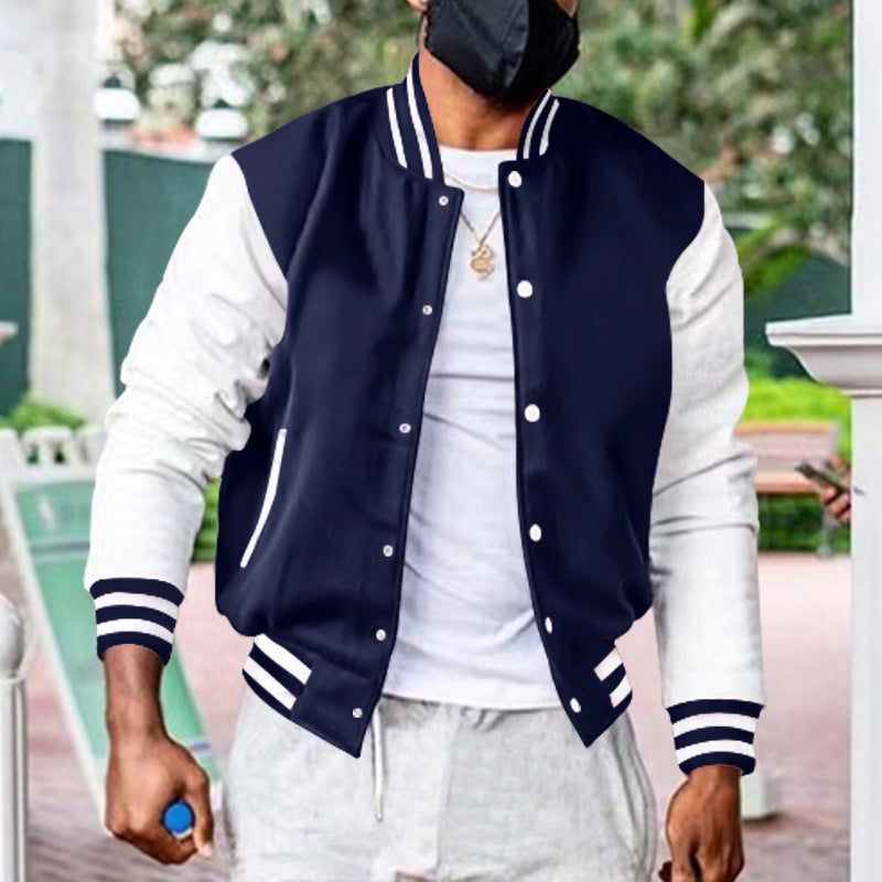 Men's sporty college jacket with contrasting sleeves and snap buttons Lisslune