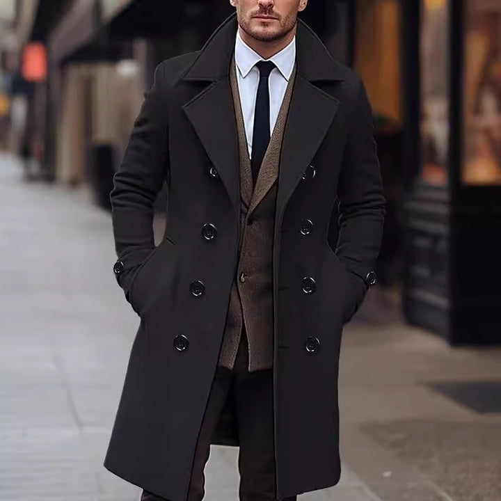 Men's elegant wool coat with double-breasted button placket and wide lapels Lisslune