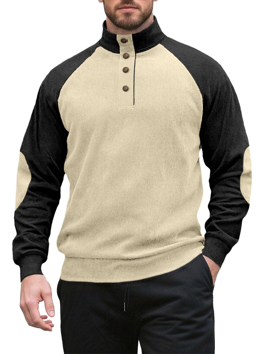 Men's knitted sweater with modern stand-up collar and button placket Lisslune