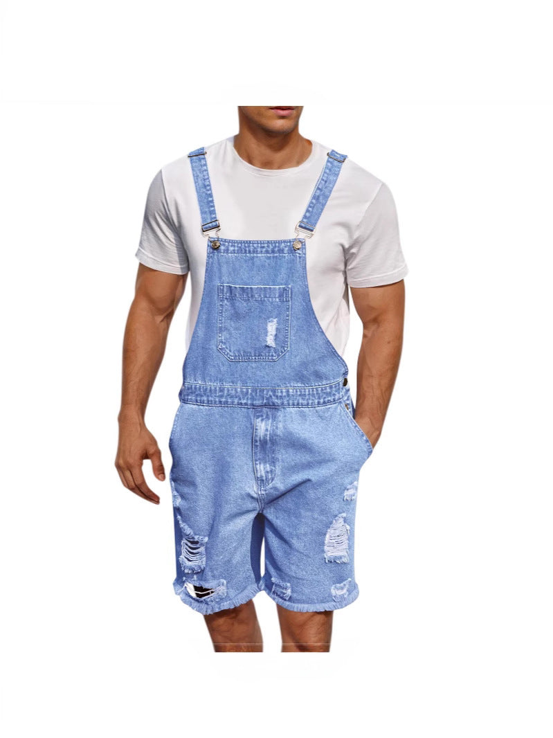 Men's Casual Denim Overall in Distressed Look Lisslune