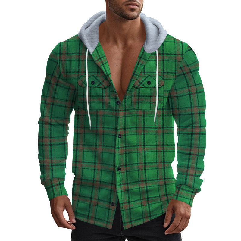 Men's Checkered Shirt Jacket with Hood and Practical Pockets Lisslune
