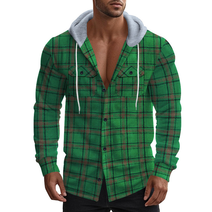Men's Checkered Shirt Jacket with Hood and Practical Pockets Lisslune