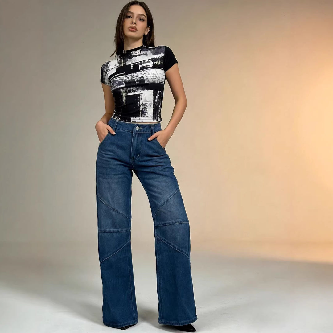 Damen Weit geschnittene Jeans mit einzigartigen Nahtdetails Lisslune