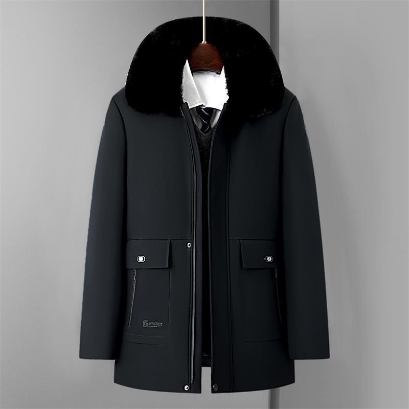 Men's Stylish Winter Jacket with Removable Synthetic Fur Collar Lisslune