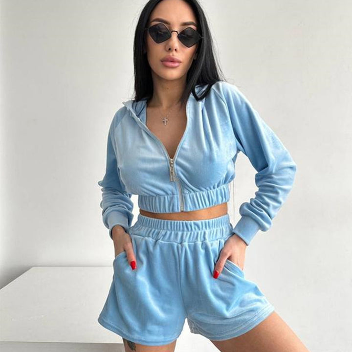 Women's sporty hoodie and shorts set with elastic waistband Lisslune