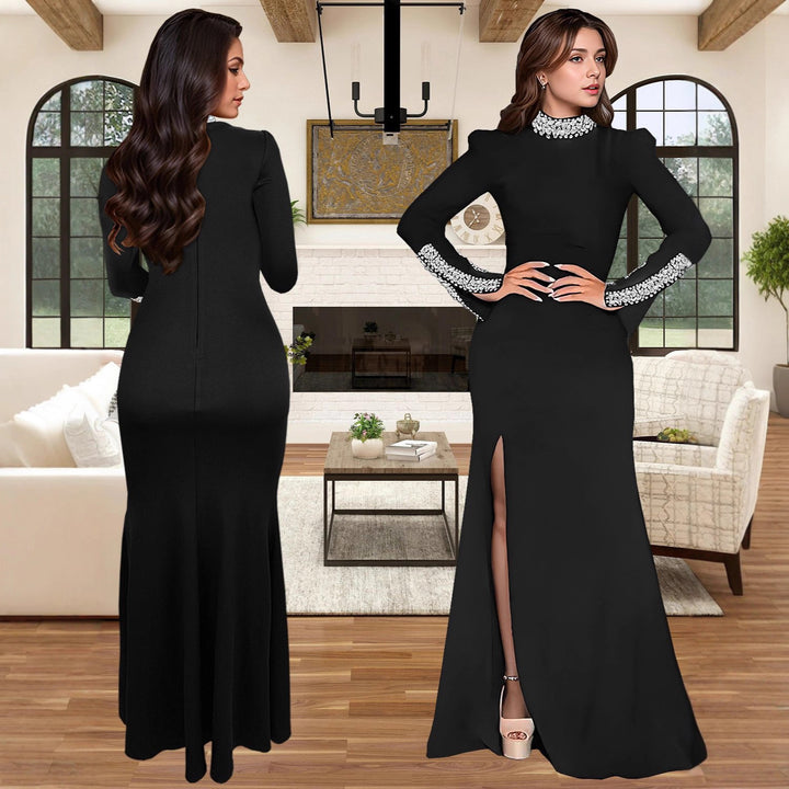 Ladies Elegant Evening Dress with Shimmering Details and High Split