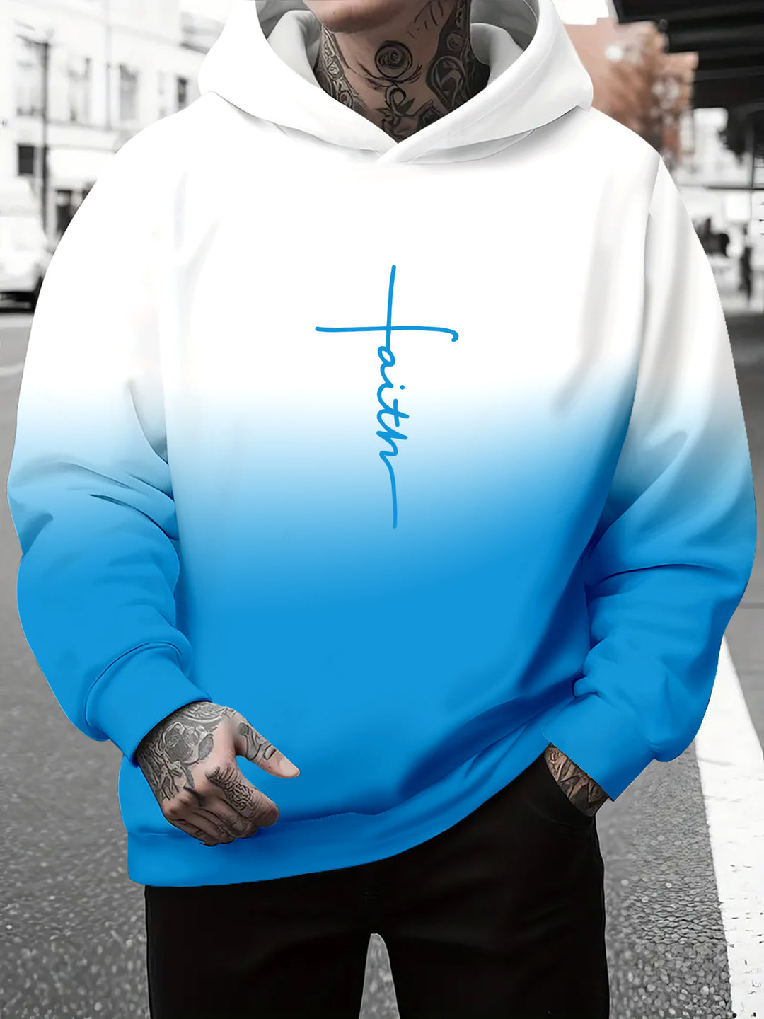 Men's hoodie with subtle gradient look and inspiring lettering Lisslune