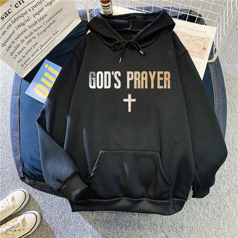 Women's hooded sweatshirt with unique lettering and cross design Lisslune