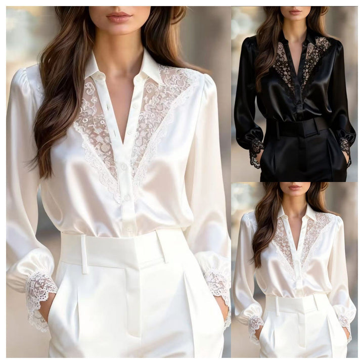 Damen elegante Bluse mit romantischen Spitzenakzenten Lisslune
