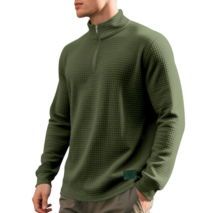 Men's high-quality stand-up collar sweater with zipper and textured design Lisslune