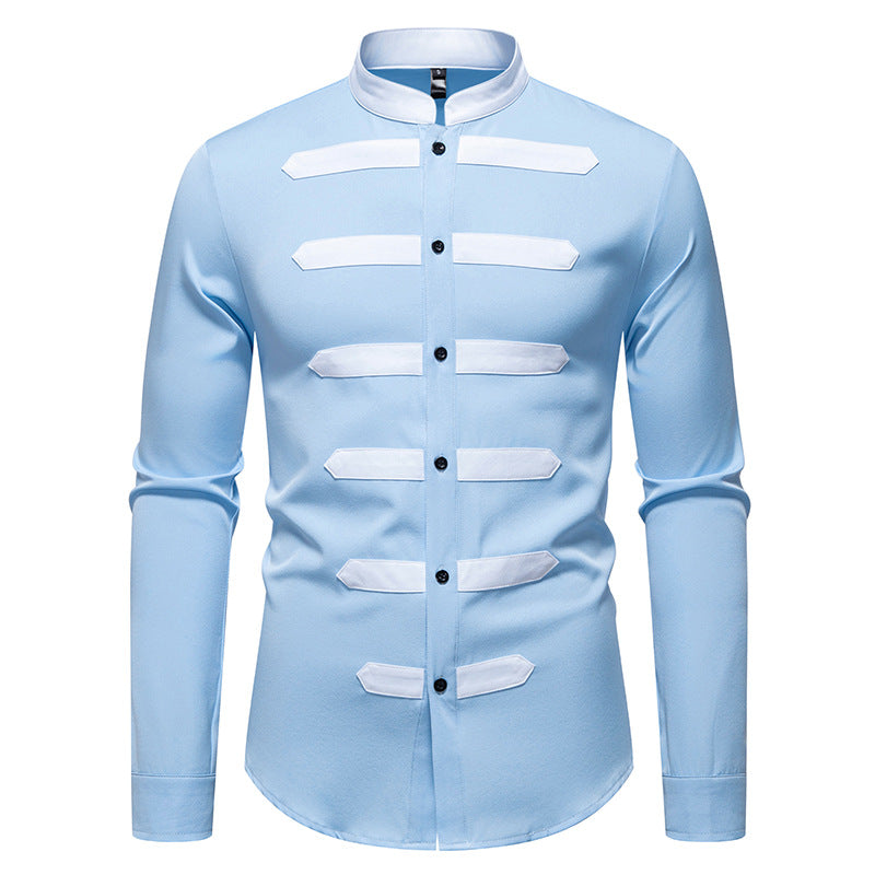 Men's Fashion Long Sleeve Shirt with Contrasting Inserts Lisslune