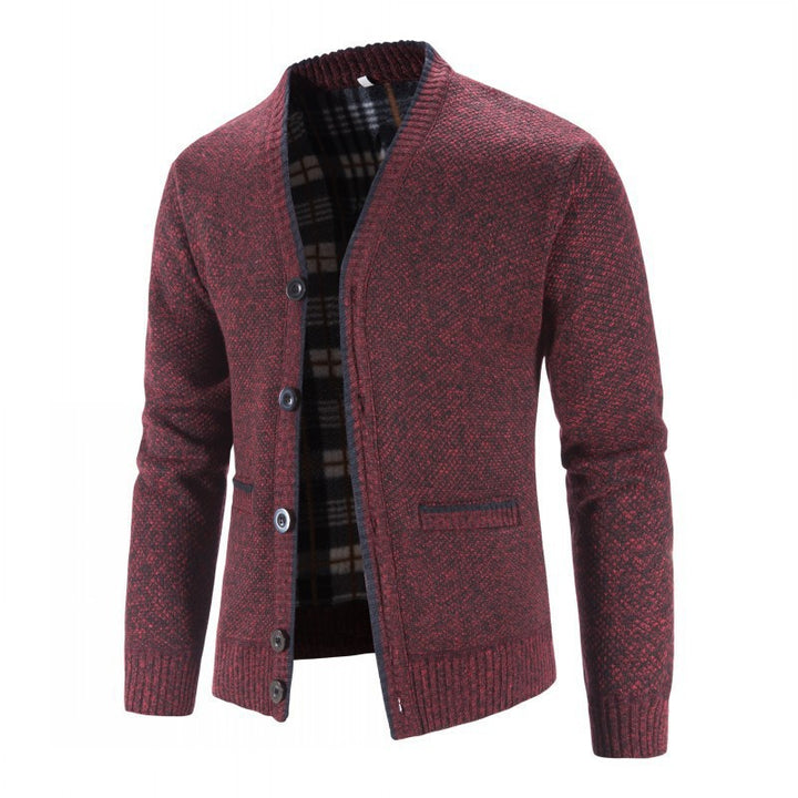 Men's Warm Lined Cardigan with Fashionable Cut Lisslune