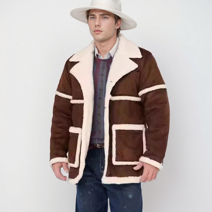 Men's sheepskin jacket with large collar and practical pockets Lisslune