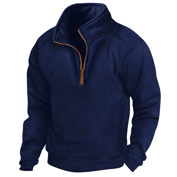 Men's fleece pullover with half zipper and textured design Lisslune