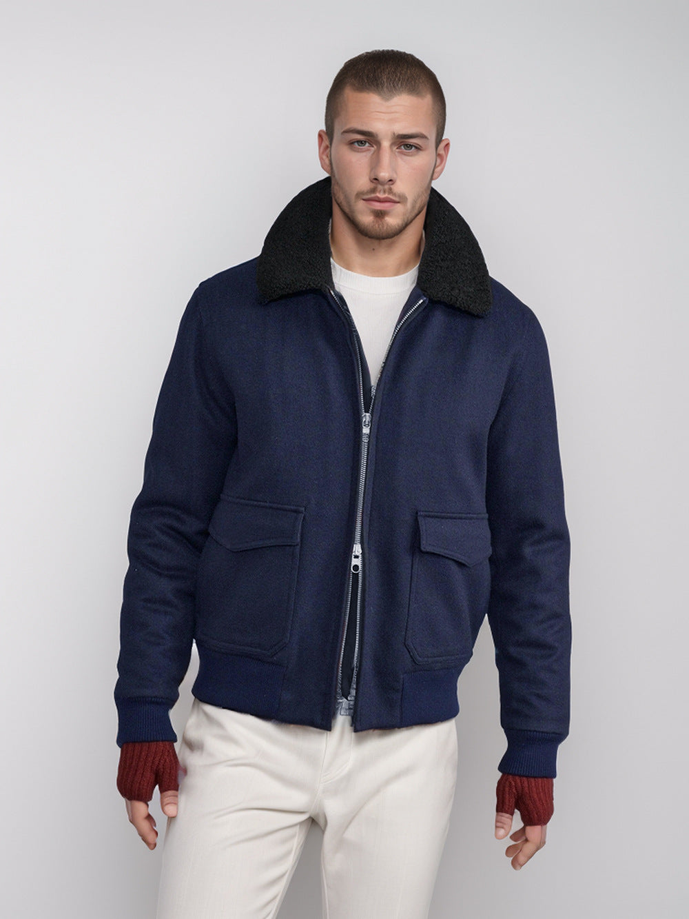 Men's bomber jacket with fleece collar and practical pockets Lisslune