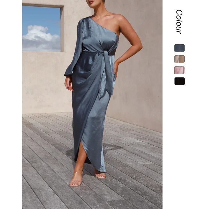 Ladies wrap dress with asymmetric design and elegant waist belt Lune London