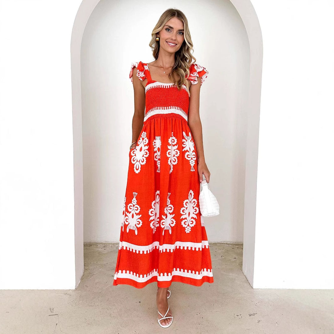 Women's maxi dress with floral embroidery and ruffle details Lisslune