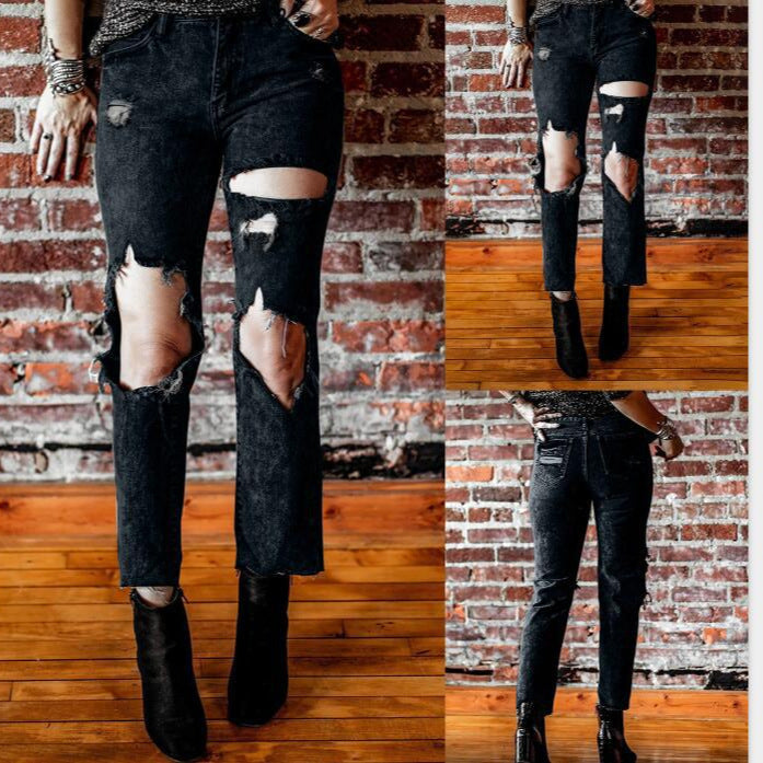 Women's Destroyed Jeans with High Waist and Casual Fit Lisslune