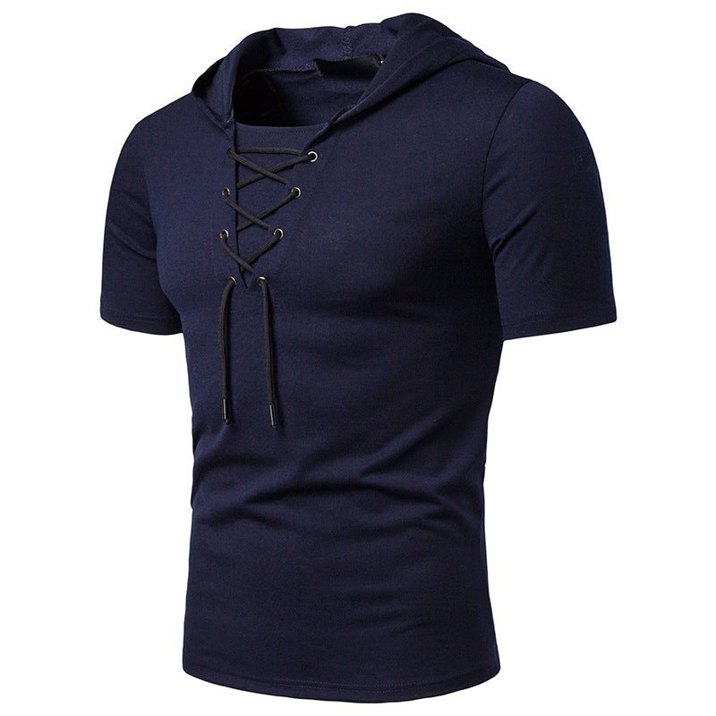 Men's hooded shirt with fashionable lacing design Lisslune
