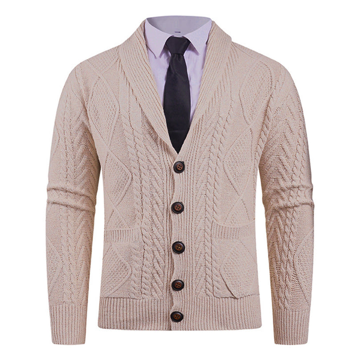 Men's cardigan with distinctive cable knit pattern and stylish shawl collar Lisslune