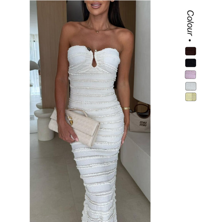 Women's Elegant Maxi Dress with Tailored Cut and Gatherings