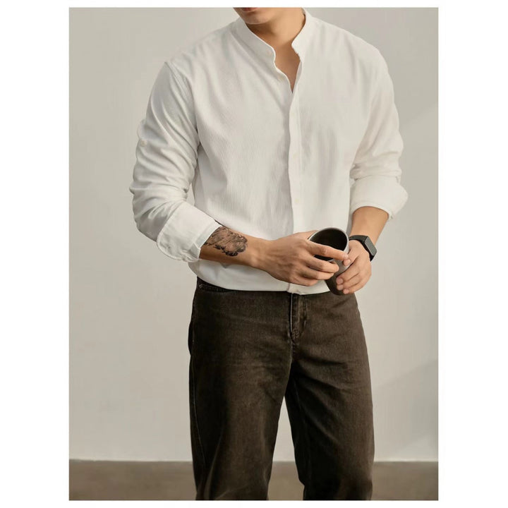 Men's Stand-Collar Shirt made of fine striped fabric Lisslune