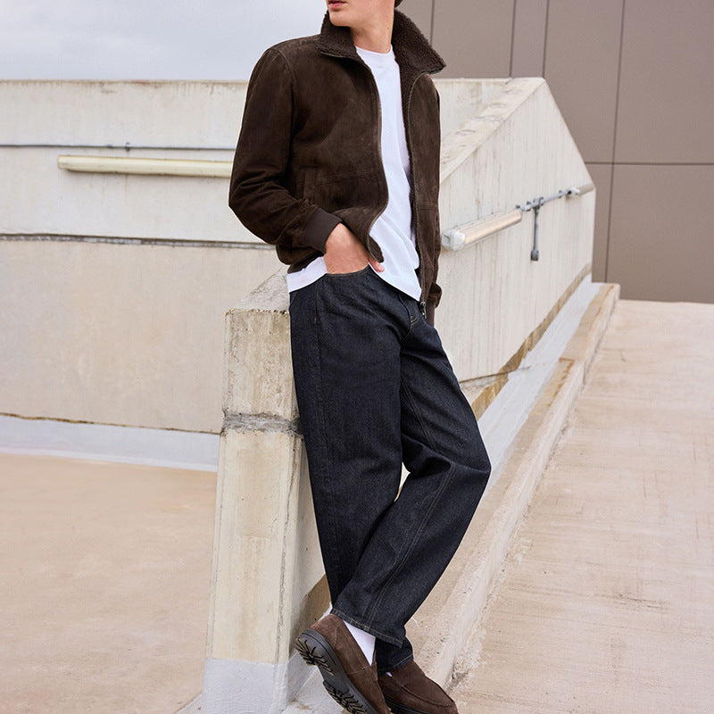Men's stylish suede jacket with a high collar and practical pockets Lisslune