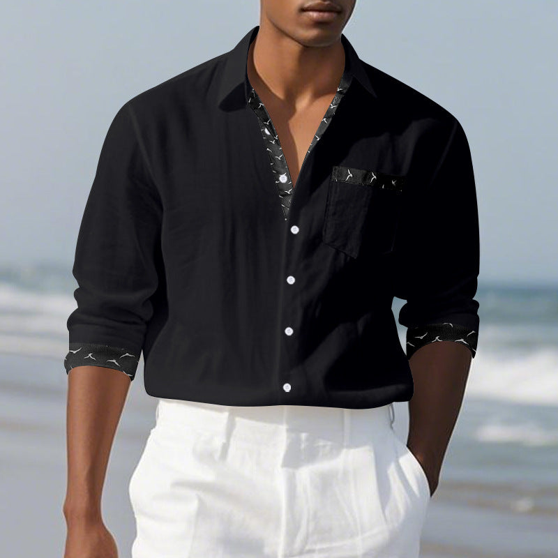 Men's Elegant Long Sleeve Shirt with Contrast Details and Breast Pocket Lisslune