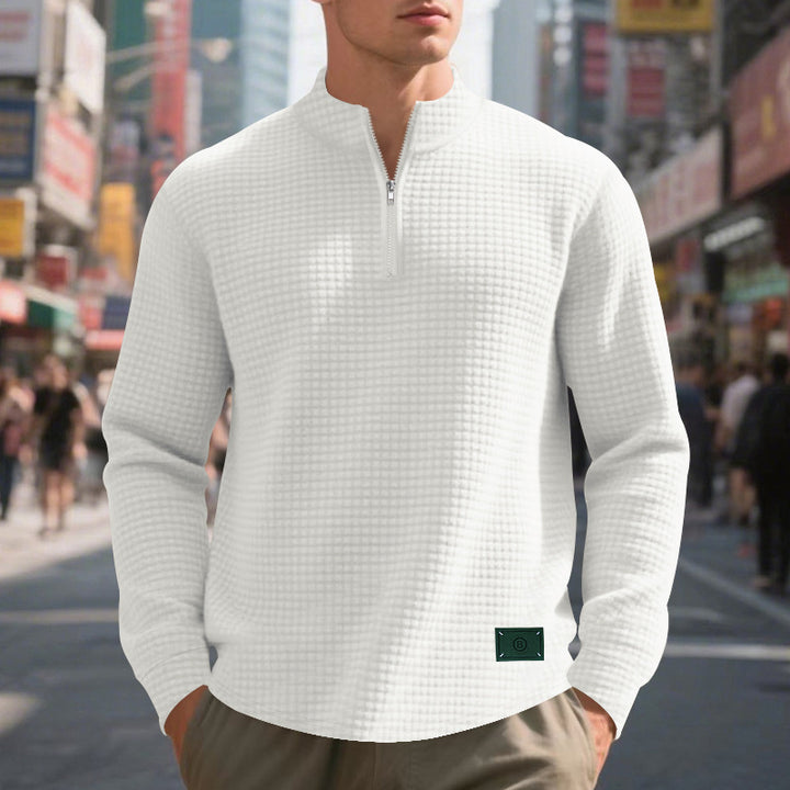 Men's high-quality stand-up collar sweater with zipper and textured design Lisslune