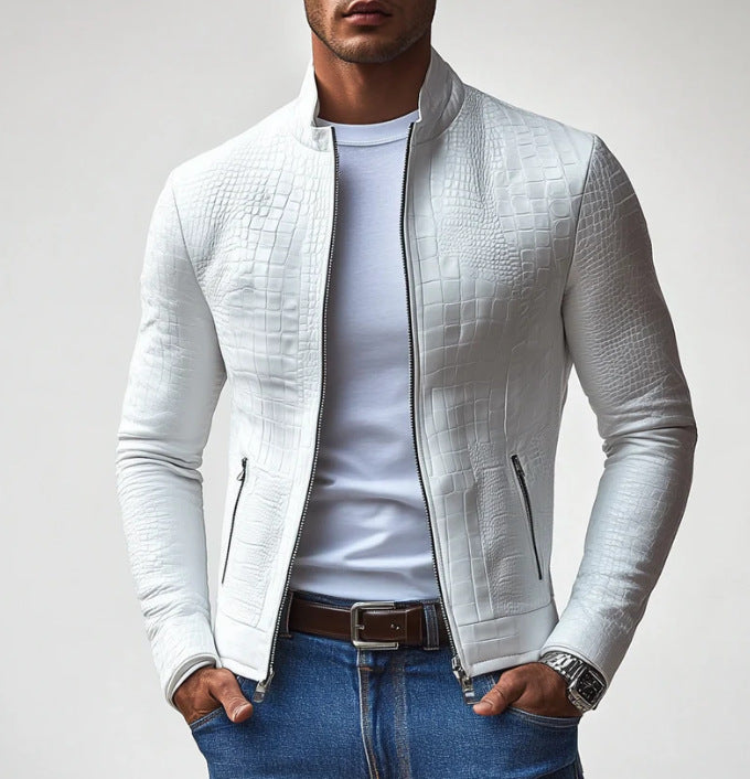 Men's elegant synthetic leather jacket with crocodile-like texture Lisslune