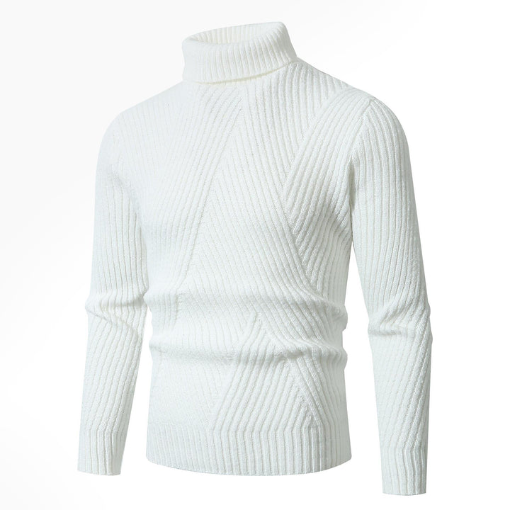 Men's chunky knit sweater with stand-up collar and decorative textured pattern Lisslune