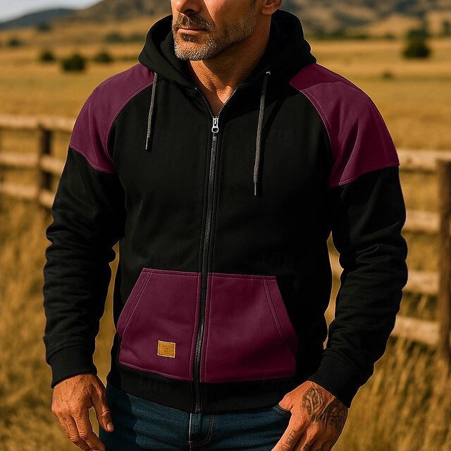 Men's Athletic Hooded Jacket with Color Block Design Lisslune