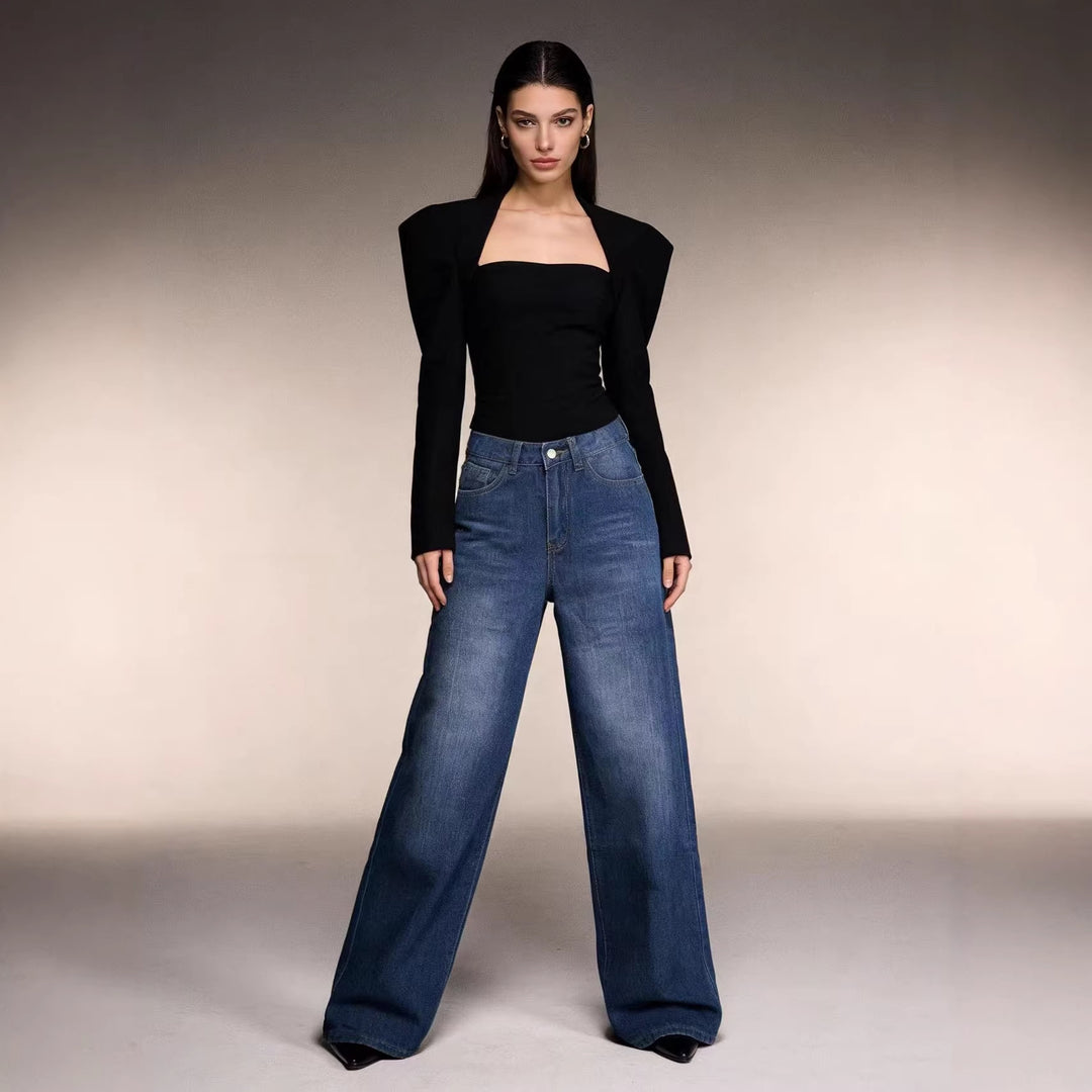 Damen Weit geschnittene High-Waist Jeans mit raffinierter Taillierung Lisslune