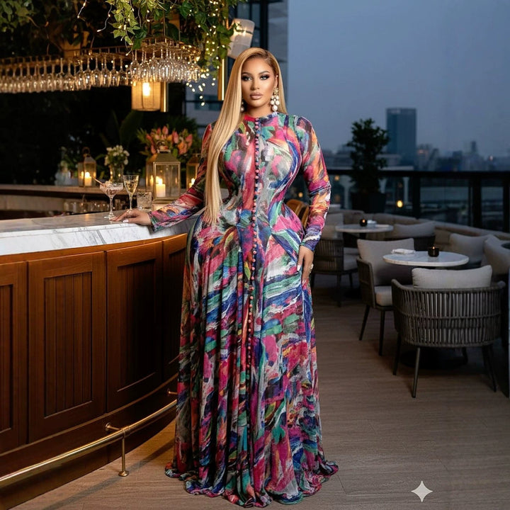 Women's Elegant Maxi Dress with Textured Graphic Design Lisslune