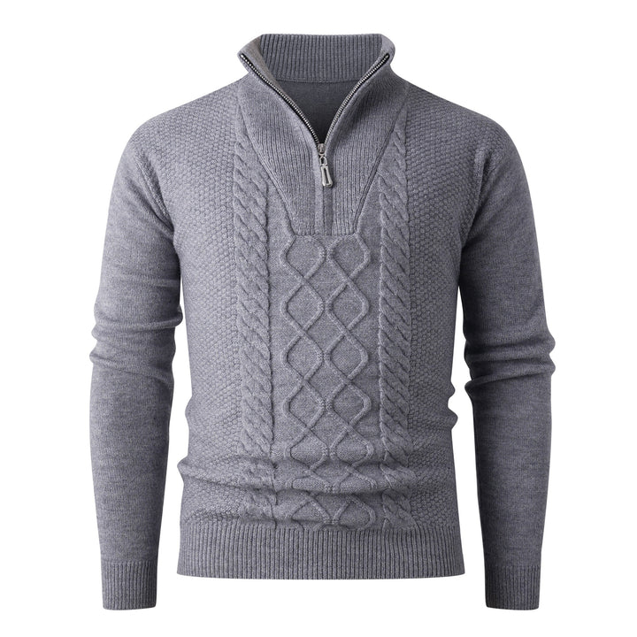 Men's chunky knit sweater with modern stand-up collar and functional zipper Lisslune