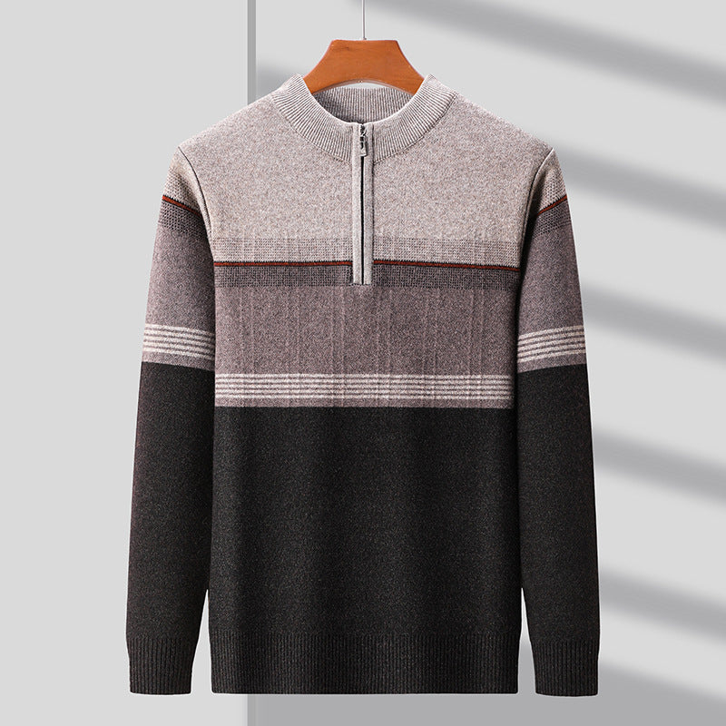 Men's Pullover with Half Zip and Modern Color Stripes Lisslune