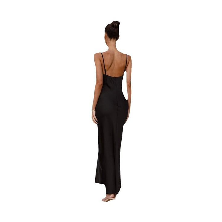 Women's Elegant, flowing maxi dress made of high-quality satin with spaghetti straps