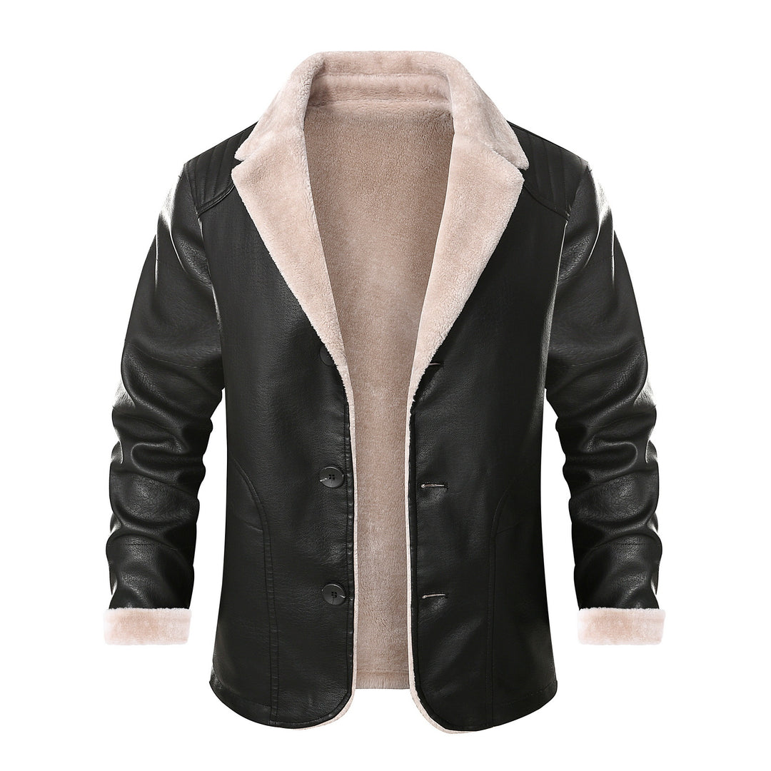 Men's stylish leather jacket with warm lining and elegant collar Lisslune