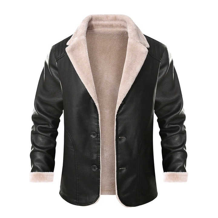 Men's stylish leather jacket with warm lining and elegant collar Lisslune